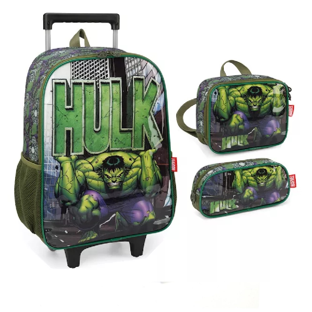 Kit Mochila De Rodinhas Lancheira E Estojo Hulk Luxcel | Shopee Brasil