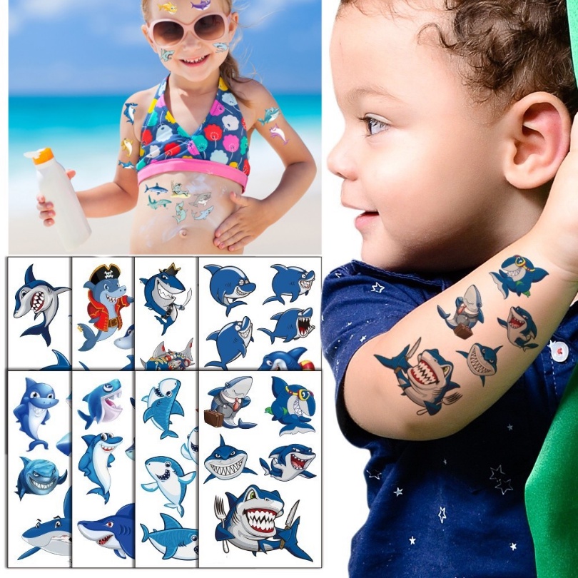 Lindos Adesivos Novos Para Tatuagem De Tubarão Infantil Autocolantes