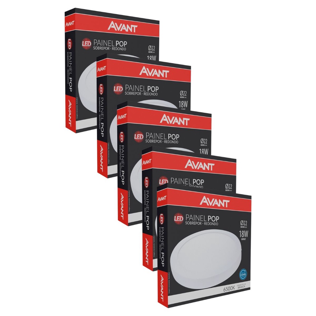 Kit 5 Plafon Pop Sobrepor 22x22cm Avant 18W 6500K Bivolt Luz