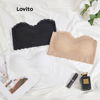 Lovito Casual Sutiã Bralette Feminino Liso Sem Alça Invisível com Bojo LNA15005 (Damasco/Branco/Preto)