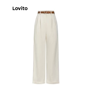 Lovito Calças com Bolsos e Amarração Simples para Mulheres L56ED075 (Damasco)