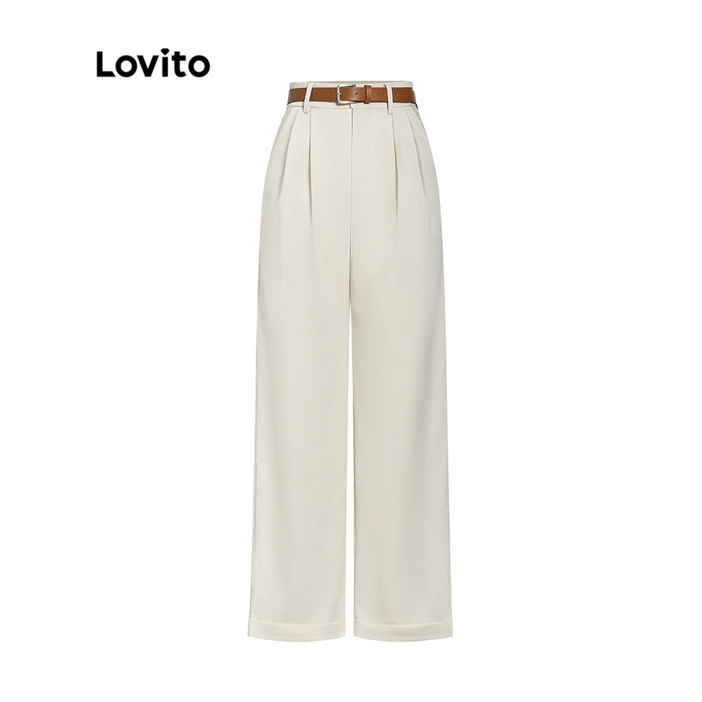 Lovito Calças com Bolsos e Amarração Simples para Mulheres L56ED075 (Damasco)