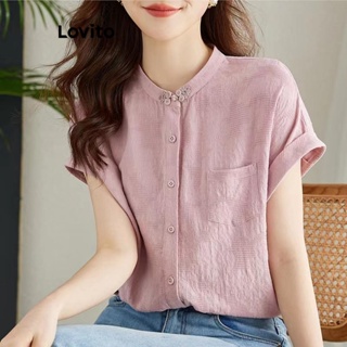 Lovito Blusa Elegante Com Botões Geométricos Para Mulheres LNE41018