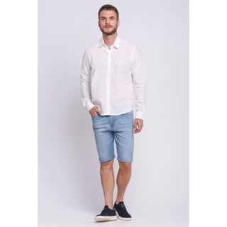 Camisa Masculina Viscolinho Manga Longa Polo Wear Branco