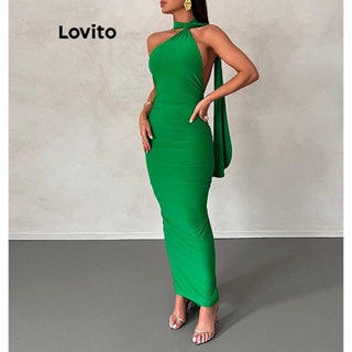 Lovito Vestido Elegante Com Faixas Lisas E Costas Nuas Cobrindo O Quadril Para Mulheres LNL42146