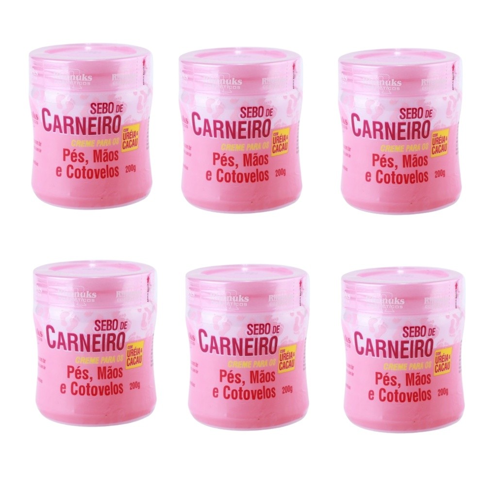 Kit 06 Creme Hidratante Sebo de Carneiro Original Rhenuks Para Pés Mãos Cotovelos A Pronta Entrega