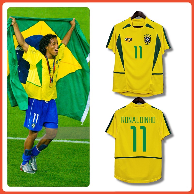 camisa masculina Retro BRA 2002 Home camisa de futebol tailandês 1:1 versão dos fãs