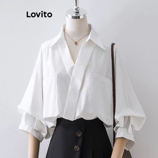 Lovito Casual Blusa Assimétrica com Bolsos para Mulheres L77ED024