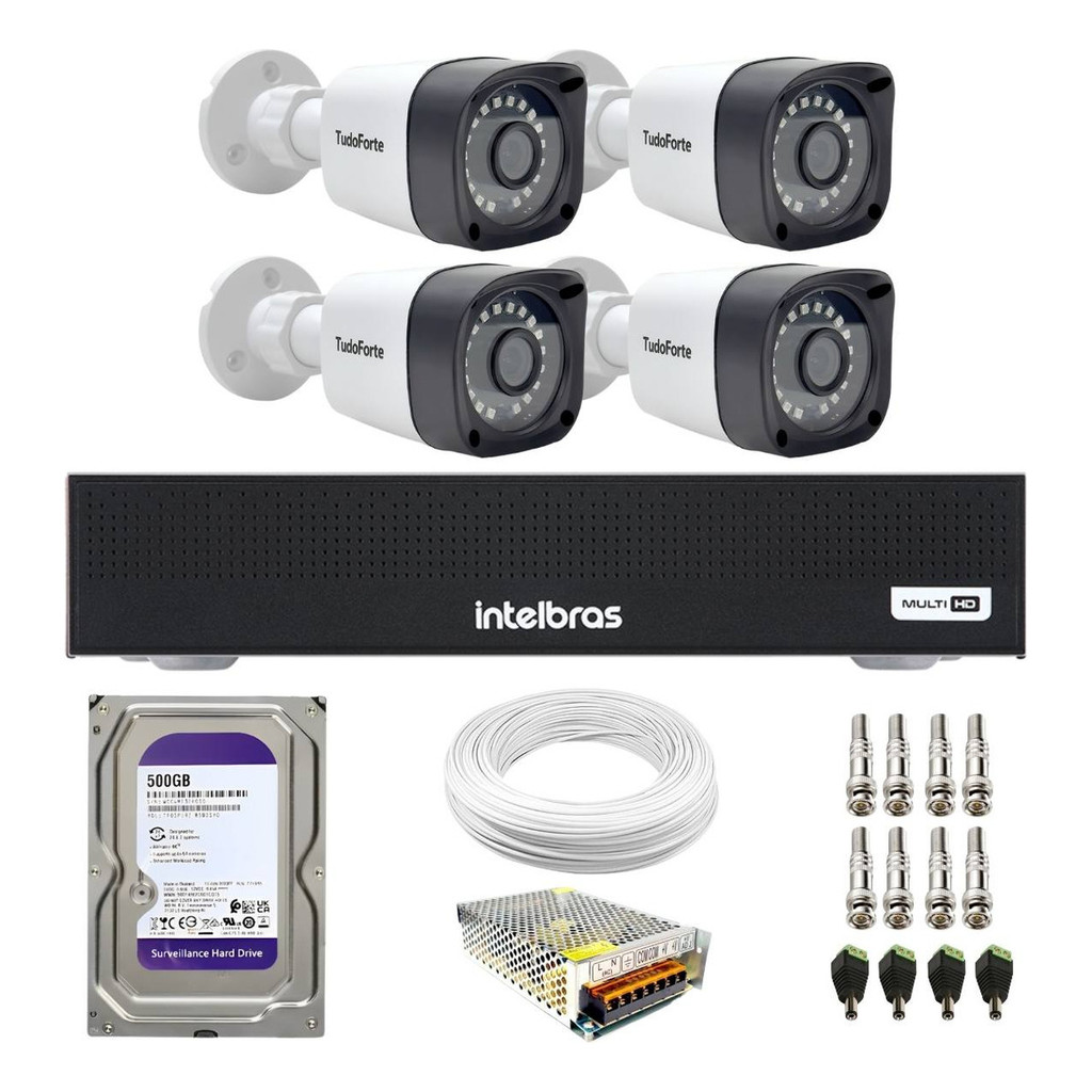 Kit 4 Câmeras Segurança Full HD DVR Intelbras 4 Canais Com HD Completo ...