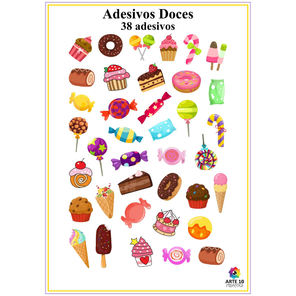 ADESIVOS DOCES SORTIDOS - AUTO COLANTE - CARTELA | Shopee Brasil