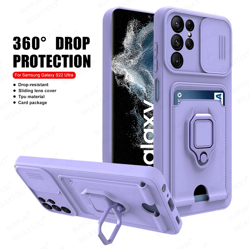 Para SAMSUNG S20 FE S21 S22 PLUS S22 ULTRA S23 S23 Suporte De Anel Magnético Carteira De Silicone Câmera De Empurrar Capa Macia Protetora