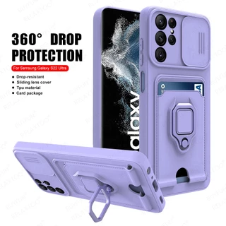 Para SAMSUNG S20 FE S21 S22 PLUS S22 ULTRA S23 S23 Suporte De Anel Magnético Carteira De Silicone Câmera De Empurrar Capa Macia Protetora