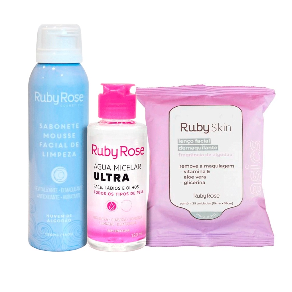 Kit Limpeza Facial Ruby Rose 3 Produtos | Shopee Brasil