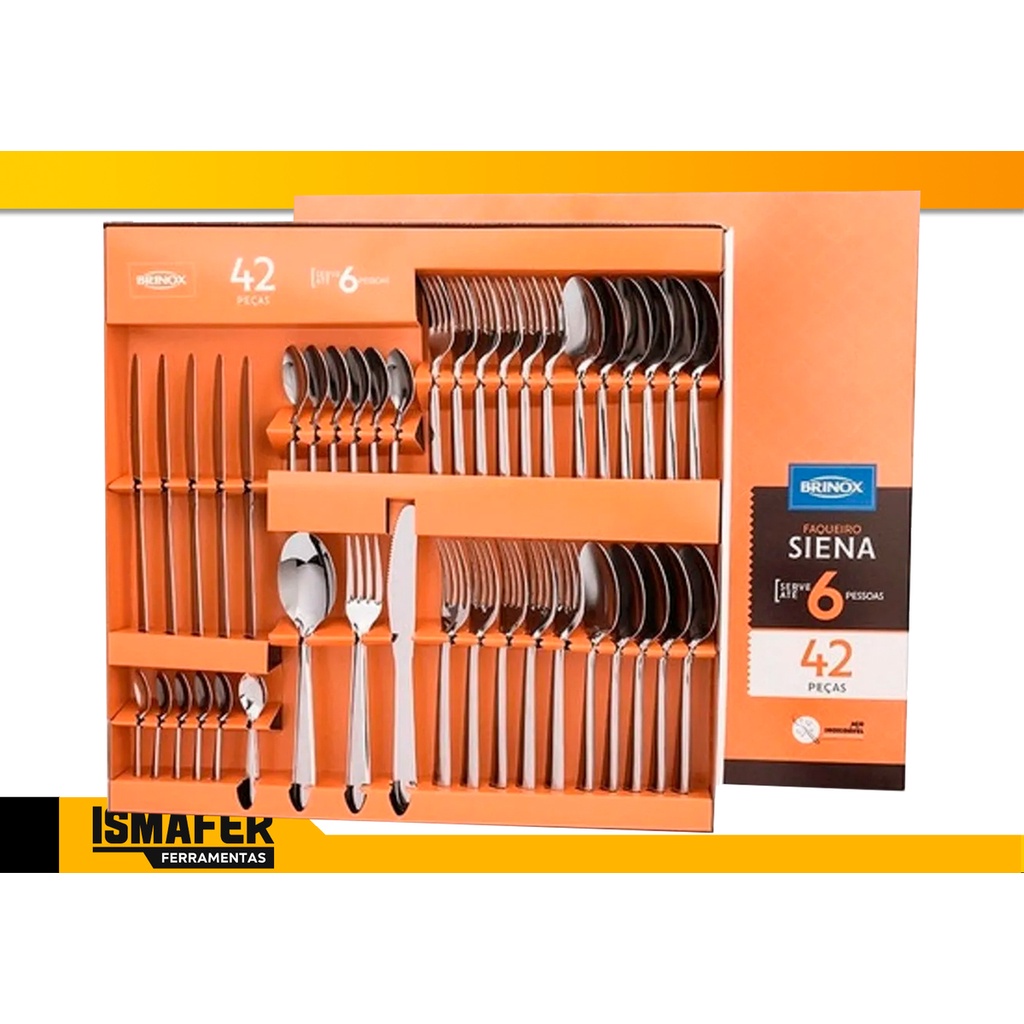 Jogo De Talheres Faqueiro Brinox Siena Em Aço Inox 42 Peças
