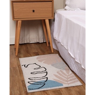 Tapete Passadeira 50cm X 80cm Estampado Folhagem Cinza