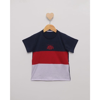Camiseta Bebê Manga Curta Recortes Frontal Marinho