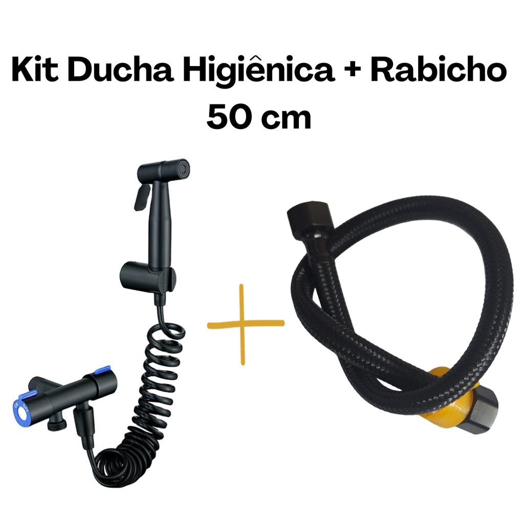 Kit Ducha Higiênica Preta com Engate Rabicho 50 cm para Caixa Acoplada
