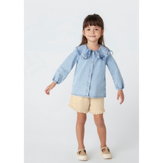 Camisa Jeans Infantil Menina Toddler Com Babados Hering Kids