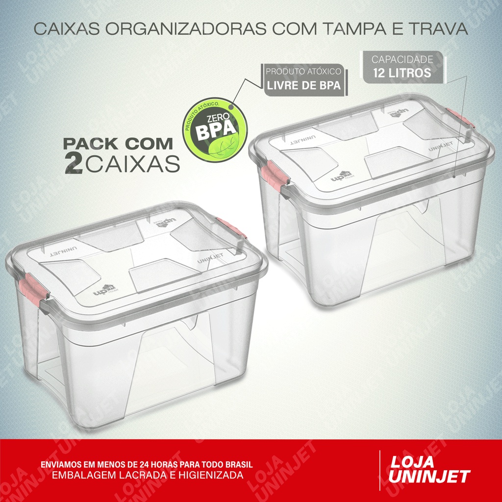 Kit Com 2 Caixas Organizadoras Transparente 12 Litros Uninjet