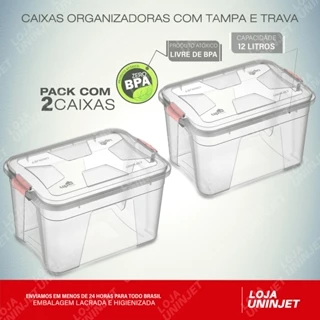 Kit Com 2 Caixas Organizadoras Transparente 12 Litros Uninjet
