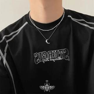 Colar Masculino De Lua De Dupla Camada Com De Nicho Hip Hop