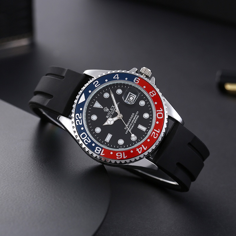 2024 Top Brand Blue Red Moda Masculina Azul Vermelho Simples Relógio Redondo De Quartzo Calendário De Lazer Empresarial De Silicone Esportivo Exterior