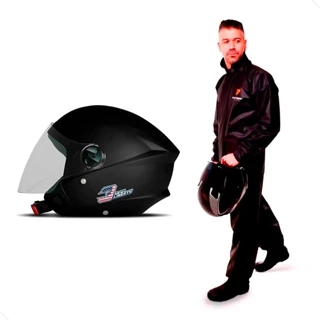 Capacete Moto Aberto Preto Fosco New Liberty Three Elite Pro Tork Diversos Tamanhos + Capa de Chuva