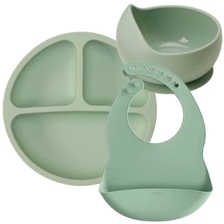 Kit Pratinho E Bowl C/ Ventosas Babador Pega Migalhas Em Silicone Buba
