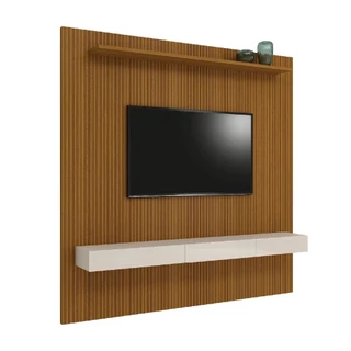 Painel Para Tv Até 75 Polegadas Ripado Impressão 3D Egeo Com Nicho 2,25m Cedro Off White EDN