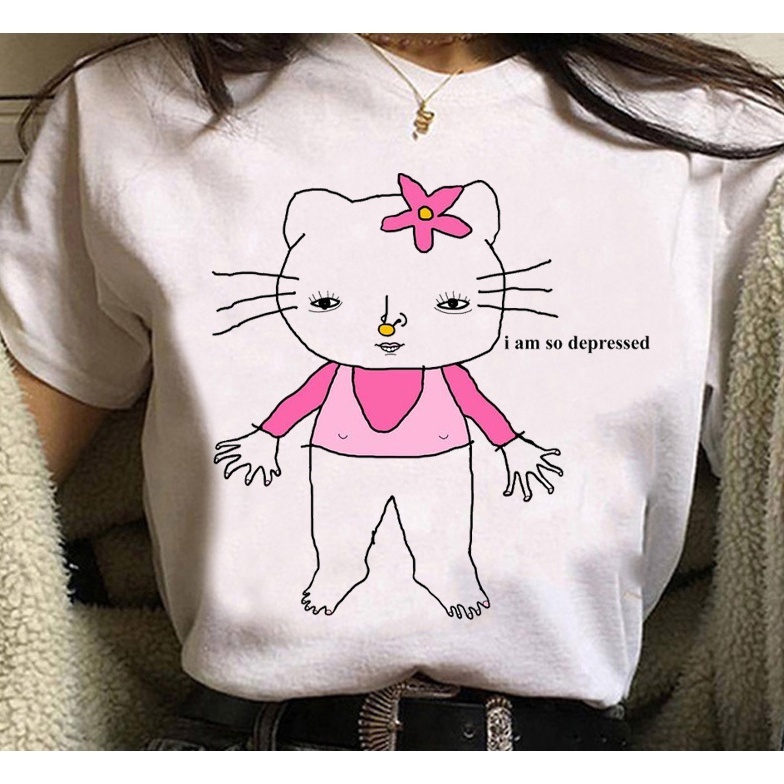 Camiseta I am so depressed Camisa Hello Kitty Engraçada, divertida