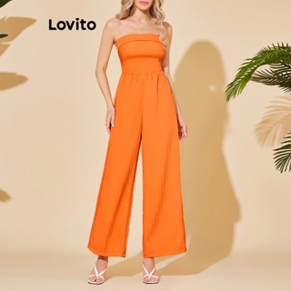 Lovito Macacão Casual Básico para Mulheres LBL06065 (Laranja Queimado)