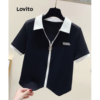 Lovito Camiseta Feminina Casual Com Estampa De Zíper E Letras LNE41216