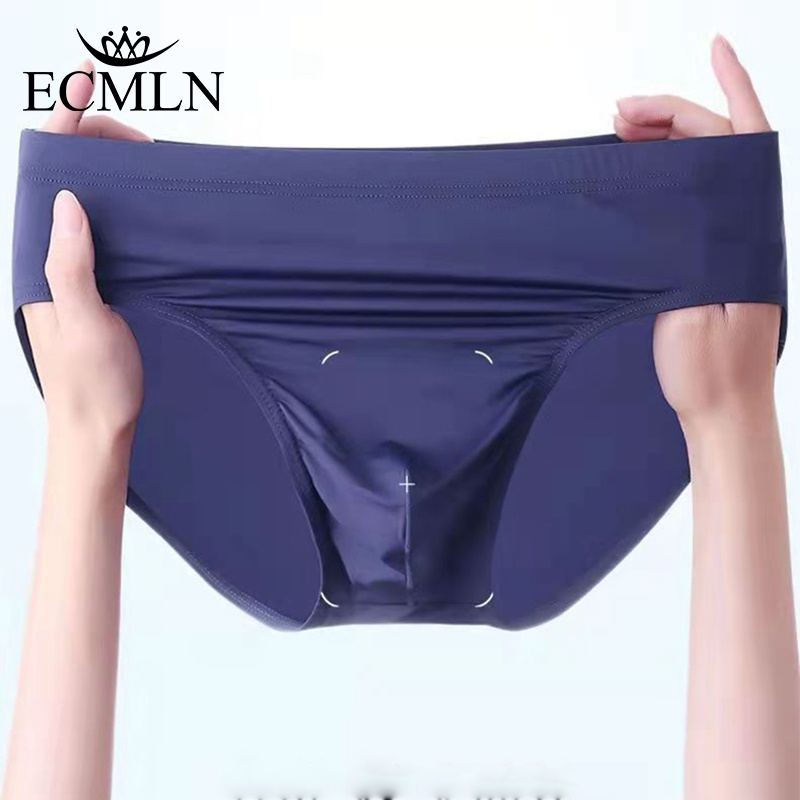 ECMLN Cuecas Masculinas De Seda Gelada Sem Costura Sexy Cintura Média  Masculina Macia Roupa Íntima Doces Cor Da