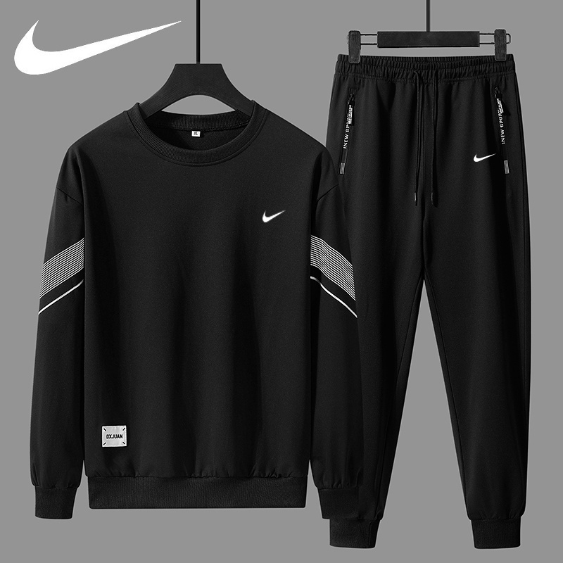 Nike M-6XL Outono dos homens treino Athleisure moletom moletom dos homens conjunto em torno do pescoço duas peças conjunto Plus Size camisola conjunto adolescente