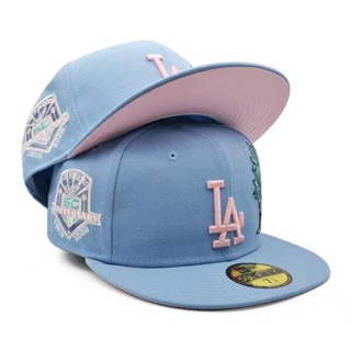 New Era Flat Brim 59FIFTY Reverse Logo Los Angeles Dodgers MLB Blue Fitted  Cap