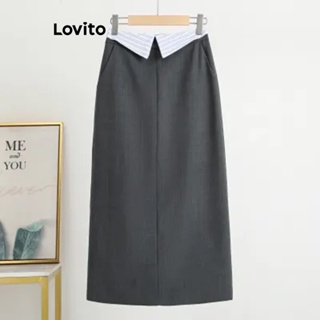 Lovito Saia Casual Com Costura Em Tecido Liso E Zíper Nas Costas Para Mulheres LNE42267