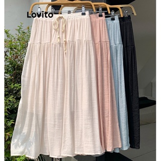 Lovito Saia Casual Lisa Com Renda Para Mulheres LNE42154