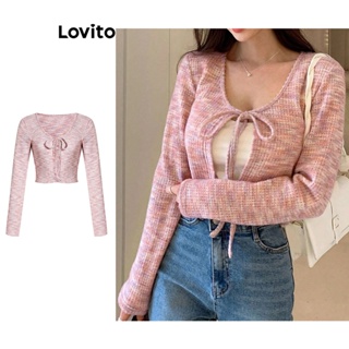 Lovito Cardigã Casual De Tecido Texturizado Liso Com Cadarço Para Mulheres L73AD151