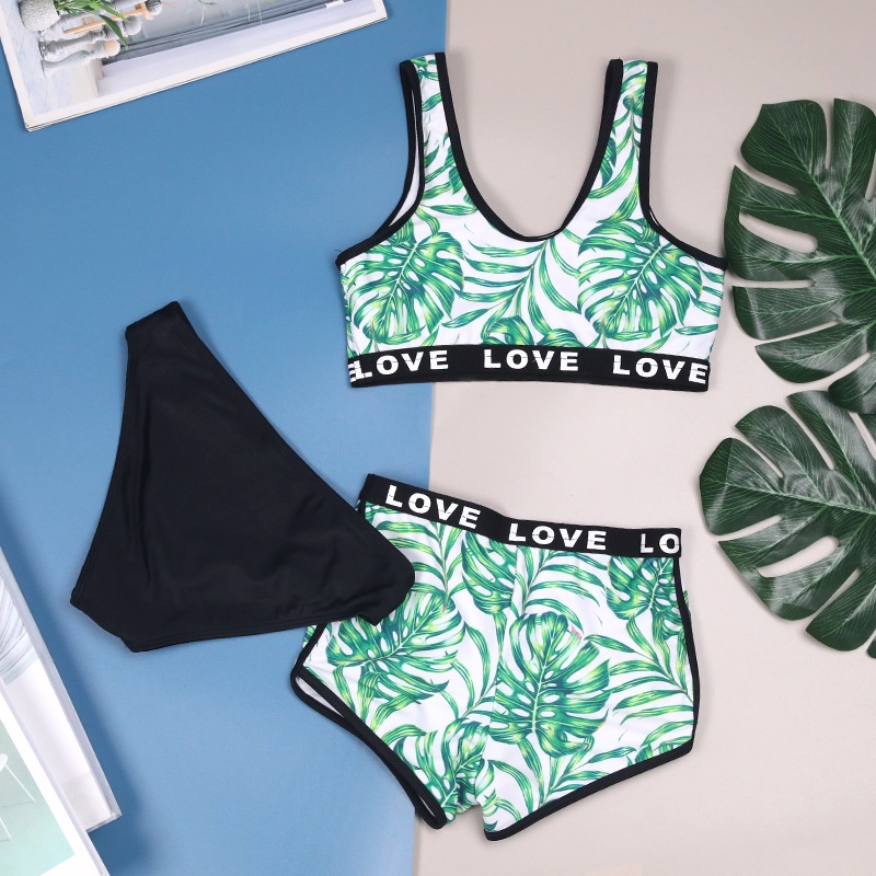 Conjunto De Biquíni Para Meninas 3pack Leaf Print Com Calções Tankini ...