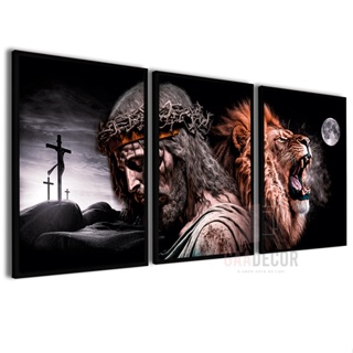 3 Quadros Decorativos Leão de Judá Bíblia Exclusivo Jesus