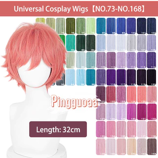 32CM Universal Fofo Virado Peruca Curta Rosa Verde Azul Roxo Resistente Ao Calor Cabelo Sintético Perucas Cosplay 73-168