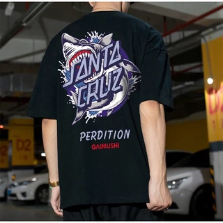 Camiseta Masculina Larga Manga Curta Com Estampa De Tubarão Envio Imediato
