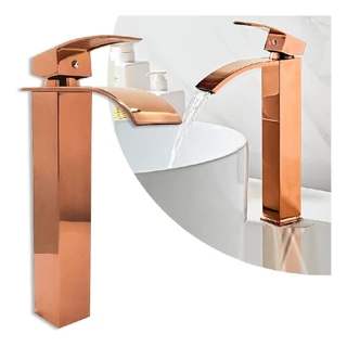 Torneira Banheiro Cascata Bica Alta Monocomando Quadrada Rose Gold