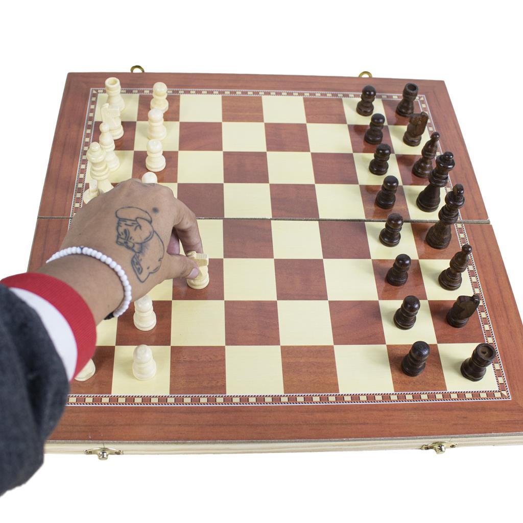 3 em 1 xadrez damas jogo de gamão, clássico de madeira peças de