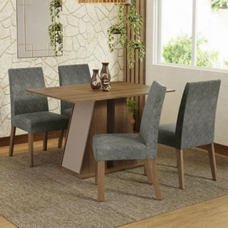 Conjunto Sala de Jantar Mesa Tampo de Madeira 4 Cadeiras Rustic/Crema/Silver Agnes Madesa em Oferta na Shopee