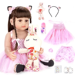 Bebê Reborn Boneca Silicone Menina Olhos Castanhos Original 55cm