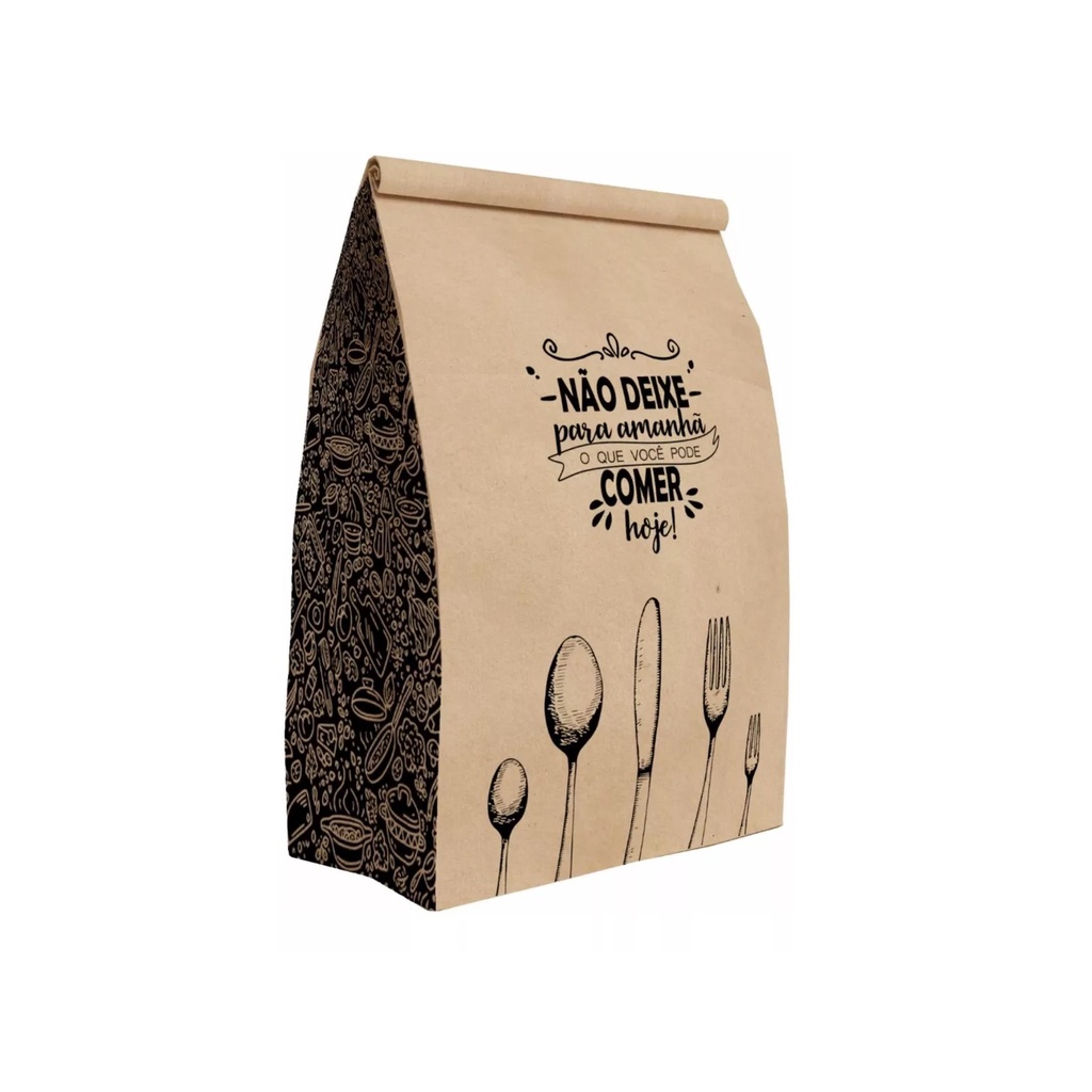 Saco De Papel Kraft para Delivery Marmita Comida - G 50un
