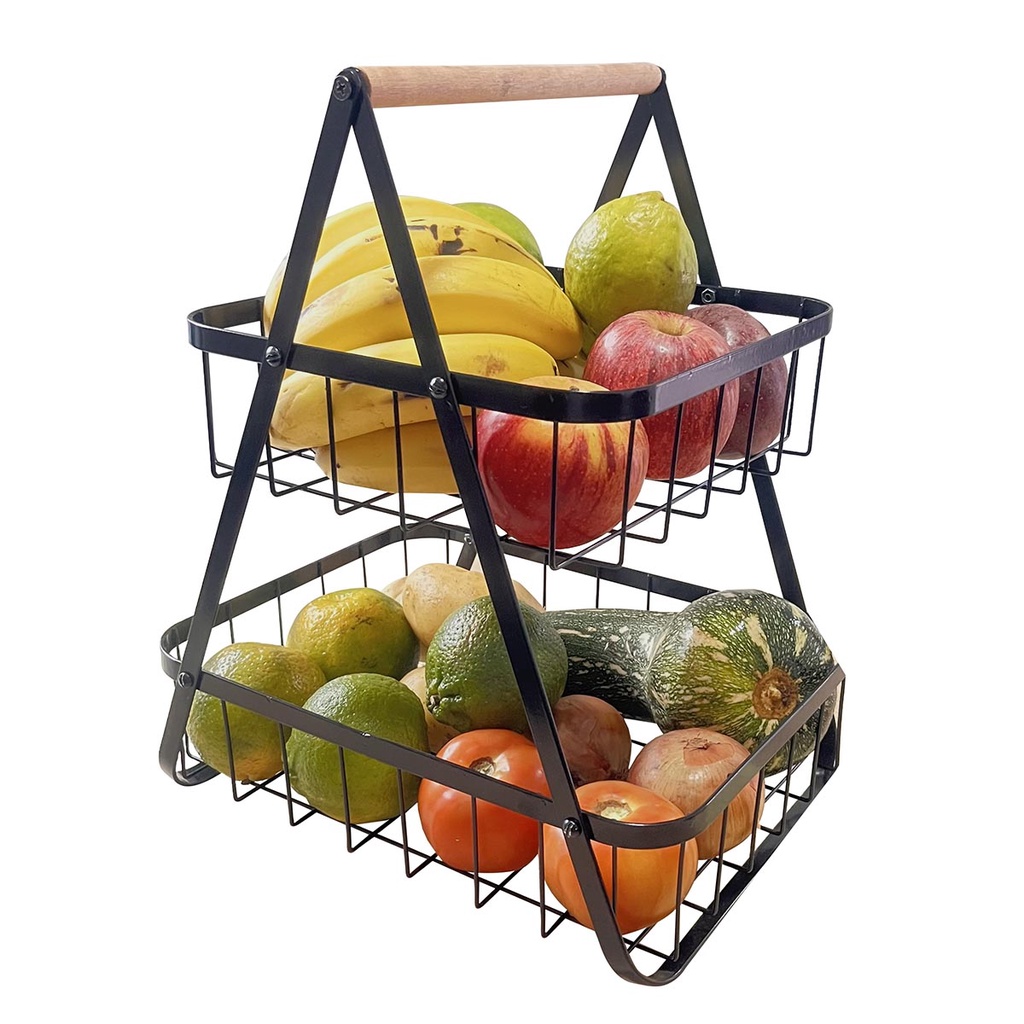 Fruteira de Mesa Média Cesta Frutas Madeira Ferro Cozinha