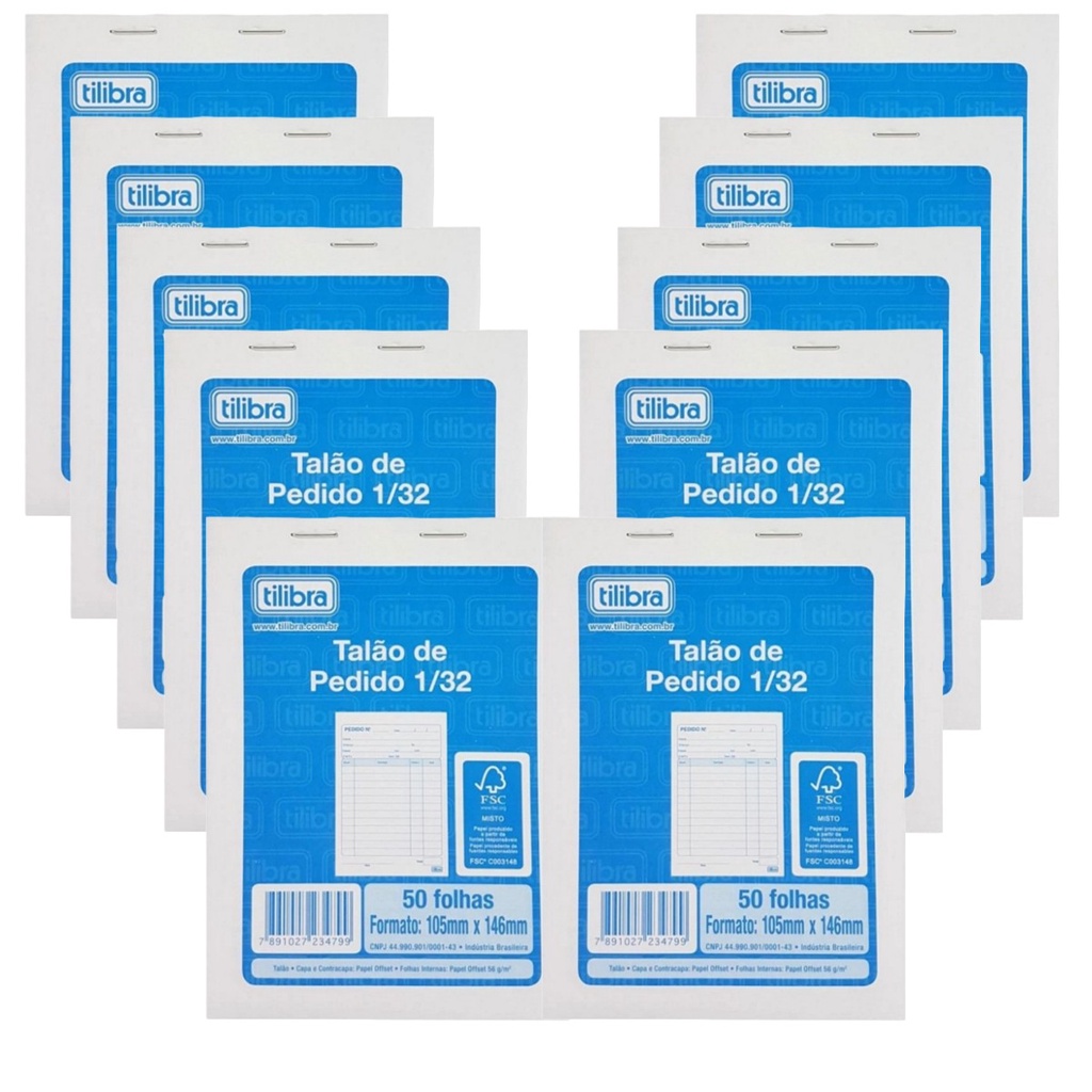 Kit 10 Talão de Pedido 1/32 Pequeno 50 Folhas Tilibra | Shopee Brasil