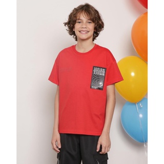 Camiseta Juvenil Manga Curta Estampada Vermelha